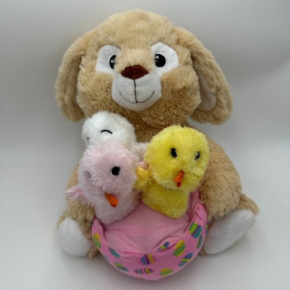 11" Easter Bunny and Chicks Plush Sings and Dances to Who Put The Bomp / Works - Picture 1 of 10